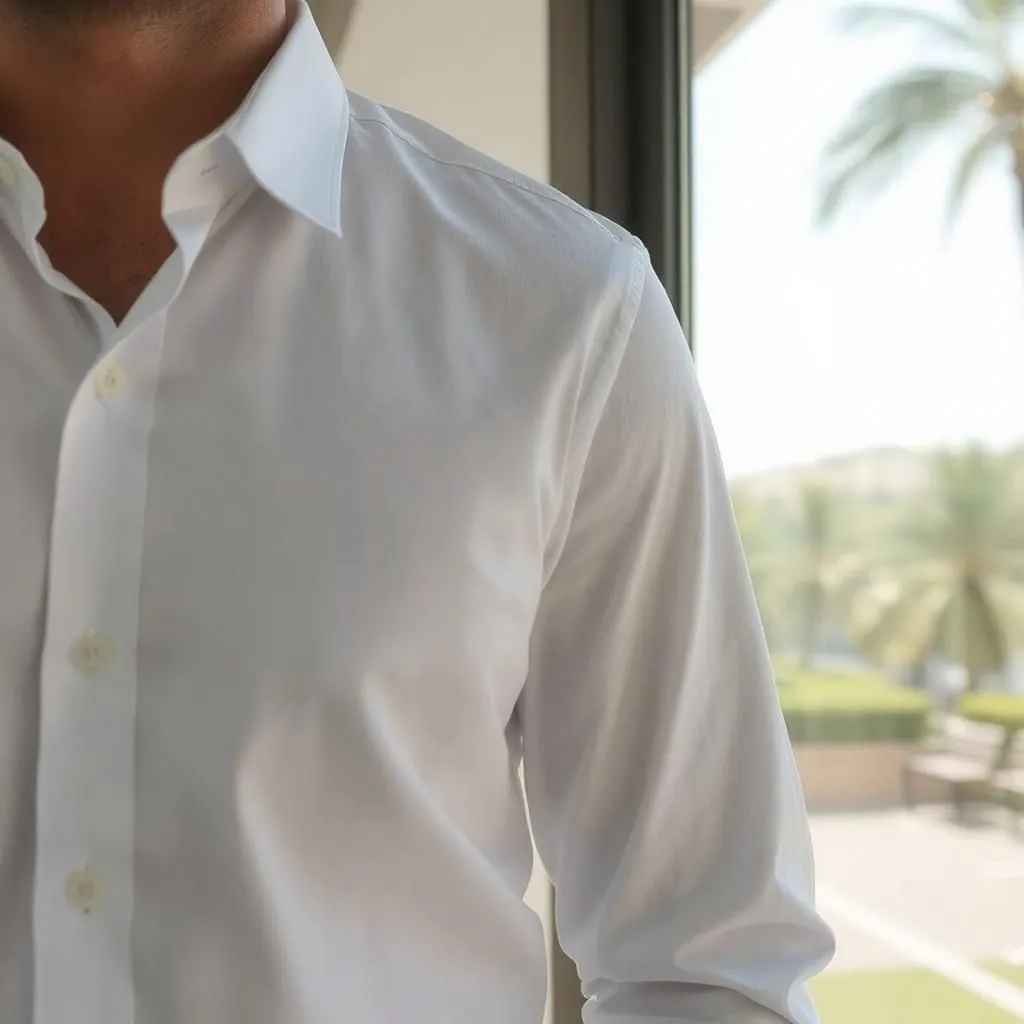 Homme portant une chemise blanche classique à manches courtes.